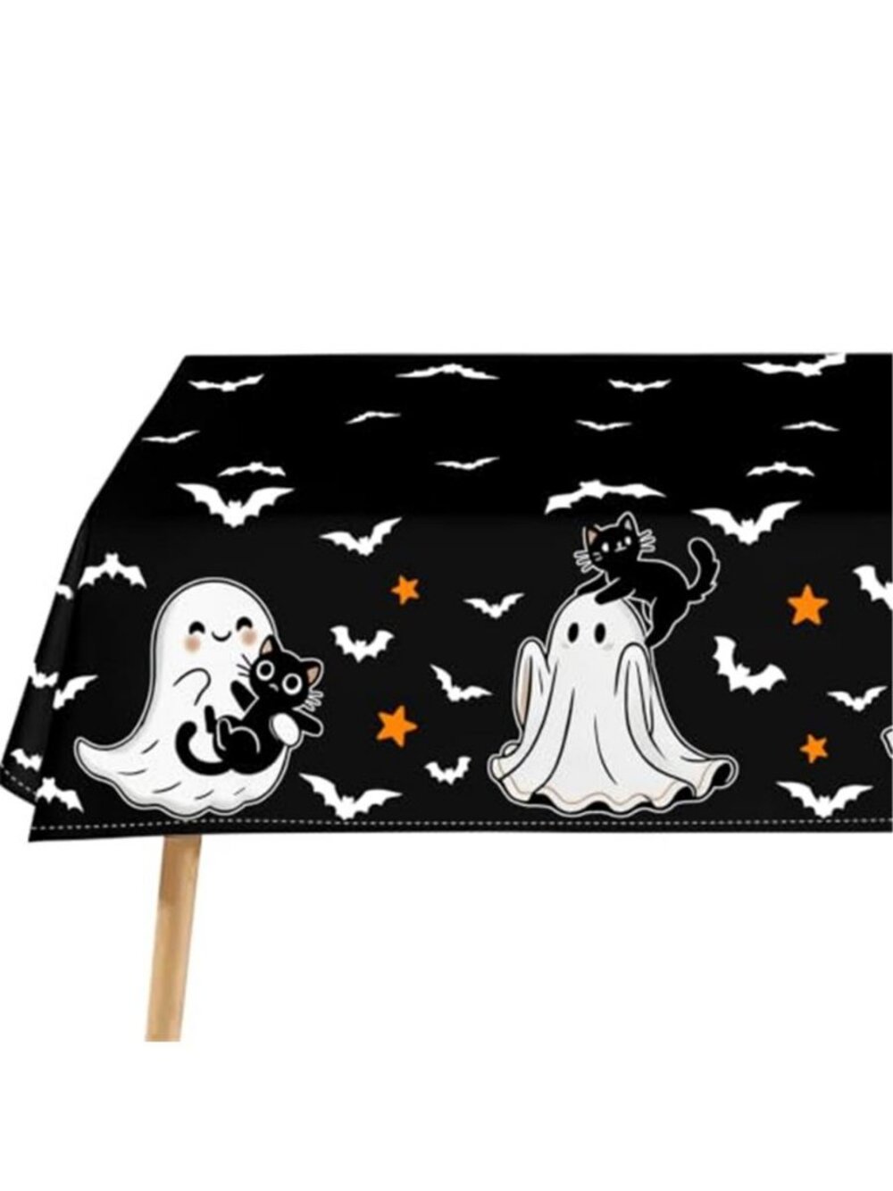 Halloween Tablecloth Rectangular 52 x 70 Inch Spooky Ghost Cat Spider Stars